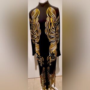 Eva Varro Black and Gold Long-Sleeved Midi Dress XL; New Never Worn